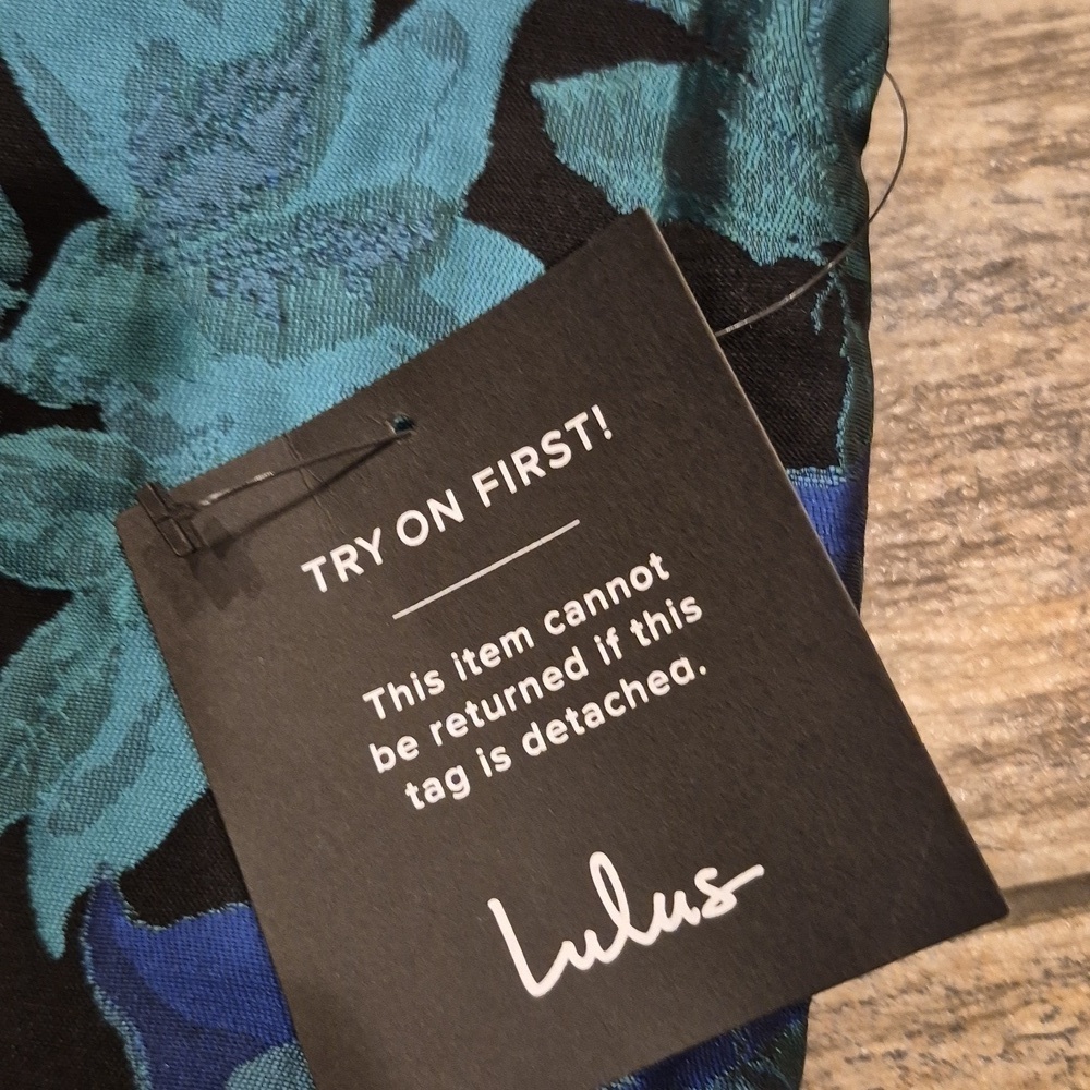 Lulu's Ready for Festivities Blue Multi Floral Jacquard Mini Dress NWT Sz Medium - Picture 4 of 7
